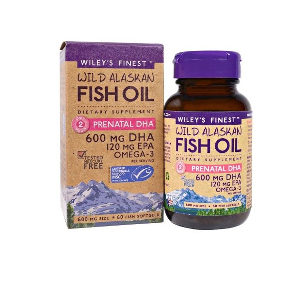 Wiley's Finest, 野生阿拉斯加鱼油软胶囊，孕期DHA，600 mg，60粒