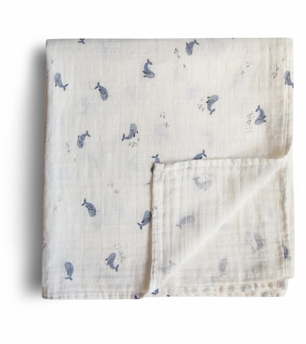 Organic Cotton Muslin Swaddle Blanket - Whales