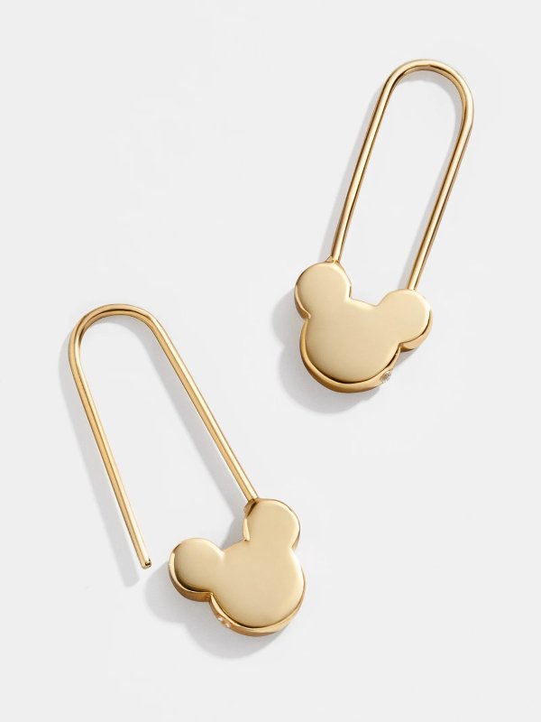 Mickey Mouse Disney 18K Gold Sterling Silver Safety Pin Earrings