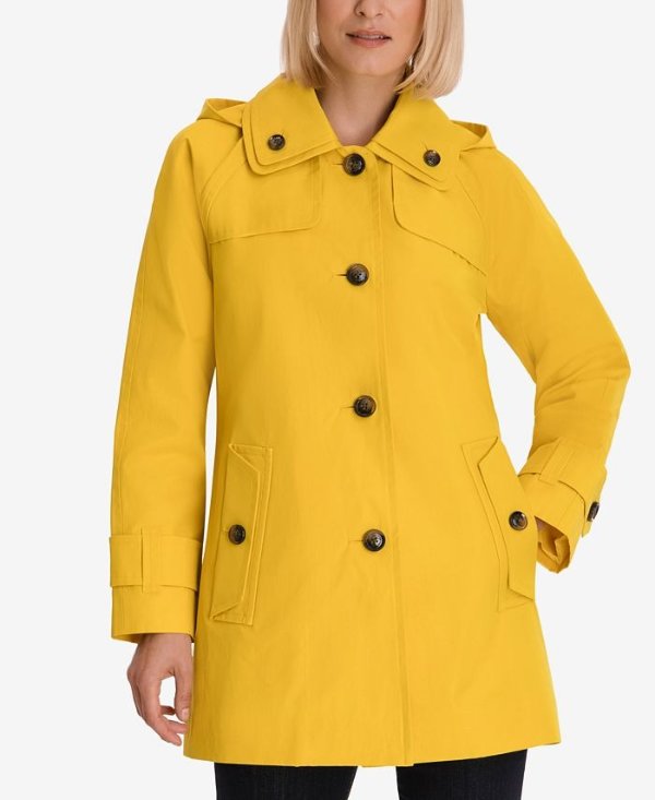Single-Breasted Hooded Raincoat