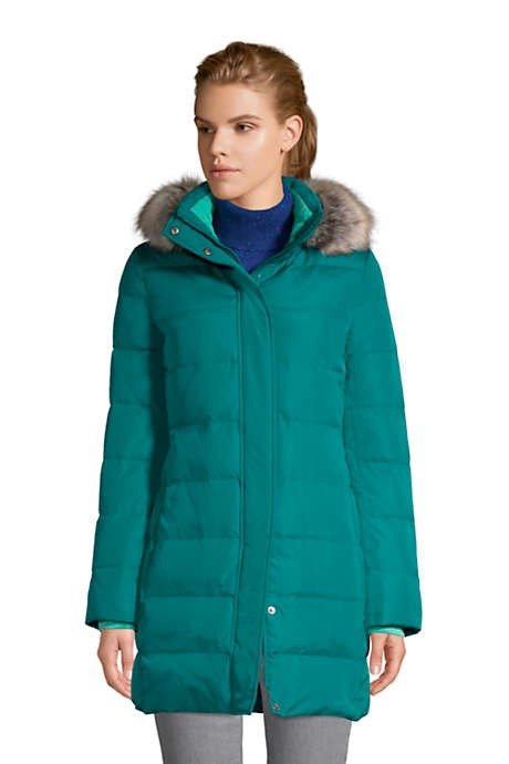 Women's Winter Long Down Coat with Faux Fur Hood