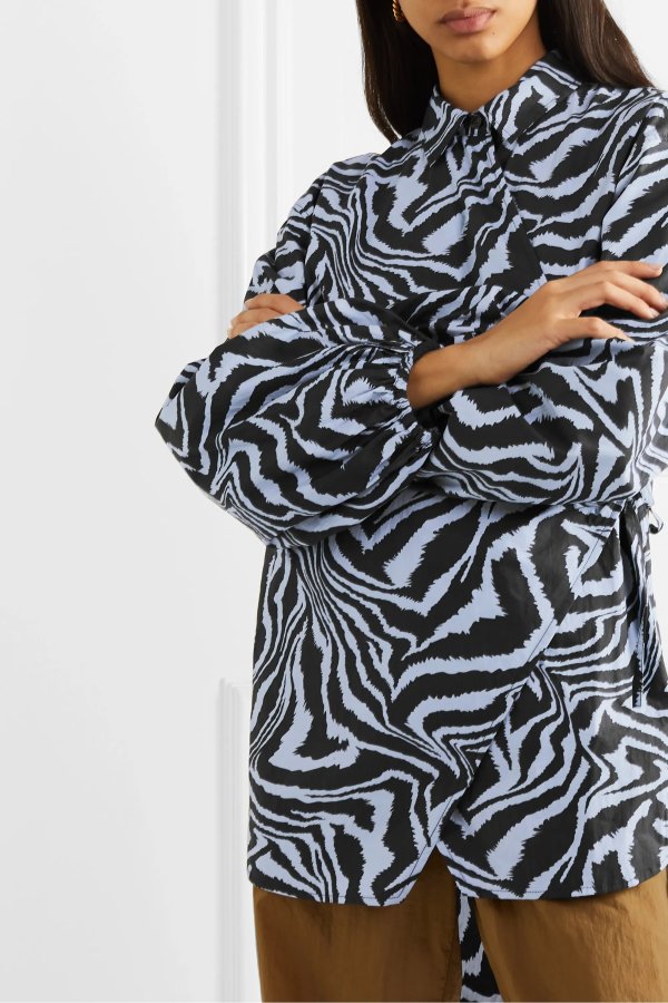 Tiger-print cotton-poplin wrap blouse