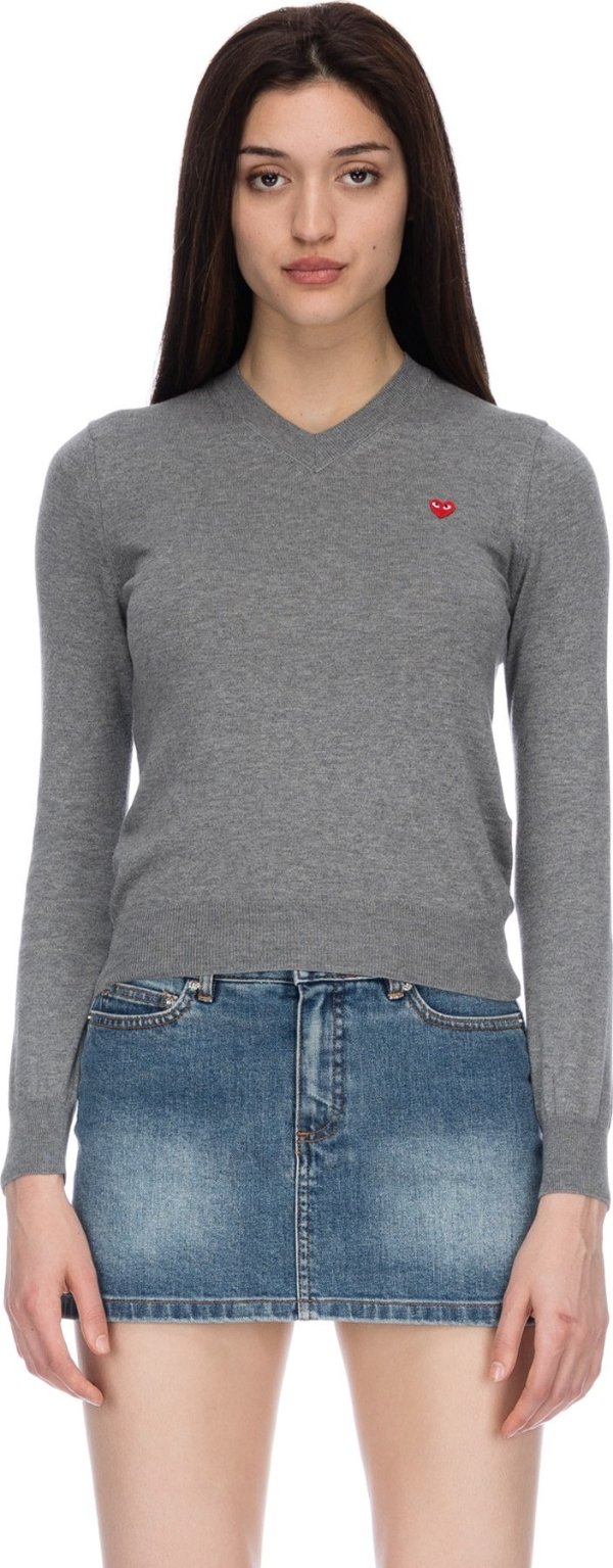 - Little Red Heart Pullover - Grey