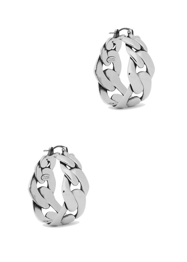 Silver-tone chain hoop earrings