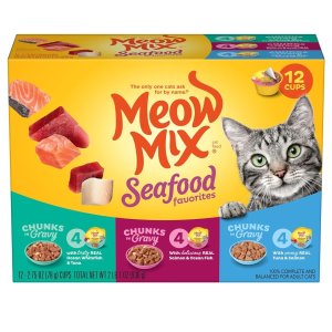 Meow Mix Seafood Favorites Chunks in Gravy Wet Cat Food Variety Pack, 2.75 Ounce (Pack of 12)