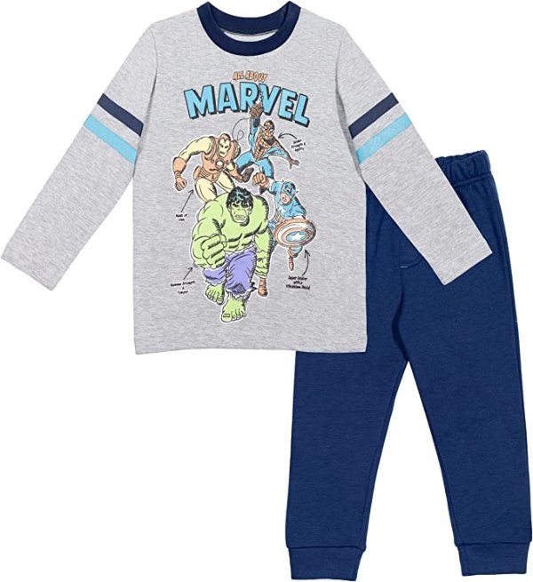 Avengers Hulk Captain America Iron Man T-Shirt and Fleece Pants Toddler to Big Kid