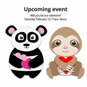 预告：JCPenney 2月儿童手工活动 制作可爱熊猫或树懒爱心卡