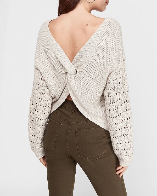 Twist Back Textured Sleeve Sweater