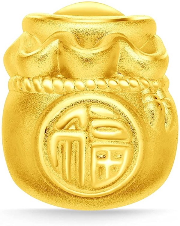 999 Pure 24k Gold Large Fortune Money Bag Beads Charm
