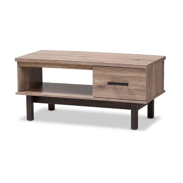 Arend Modern and Contemporary Two-Tone Oak Brown and Black Wood 1-Drawer Coffee Table