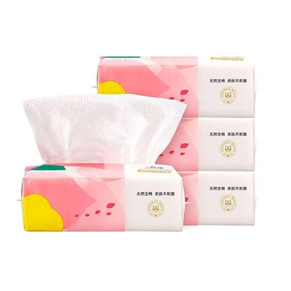 Cotton Dry Wipes 280 Count Ultra Soft Extra Thick Disposable Face Tissues for Sensitive Skin nd used as Washcloths, Makeup Remover, Water Wipes (4 Pack)