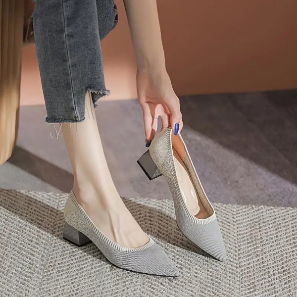Women's Pointed Toe Kitten Heels Solid Color Slip Low Heel - Temu