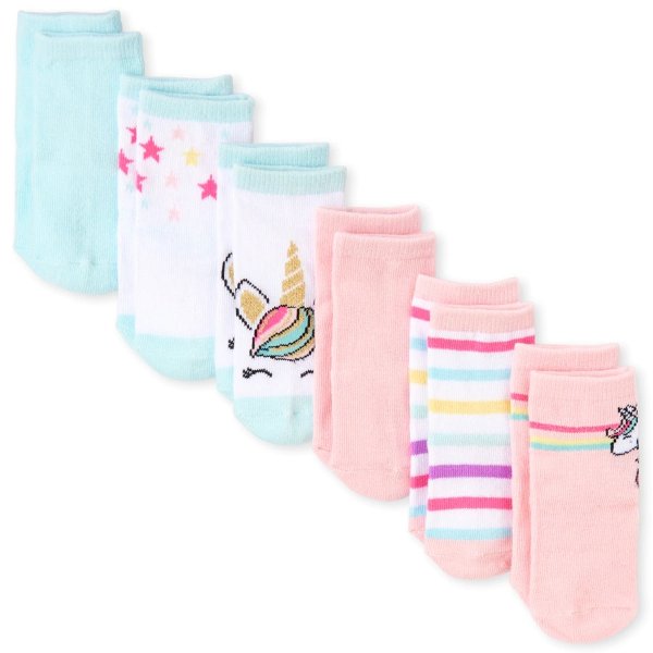 Baby Girls Glitter Rainbow Unicorn Crew Socks 6-Pack