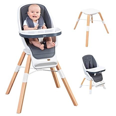 RONBEI Baby High Chair, 6-in-1 High Chair,Baby Wooden High Chair with Removable Tray,High Chair for Infants to Toddler, Adjustable Feeding Chairs for Babies/Infants/Toddlers