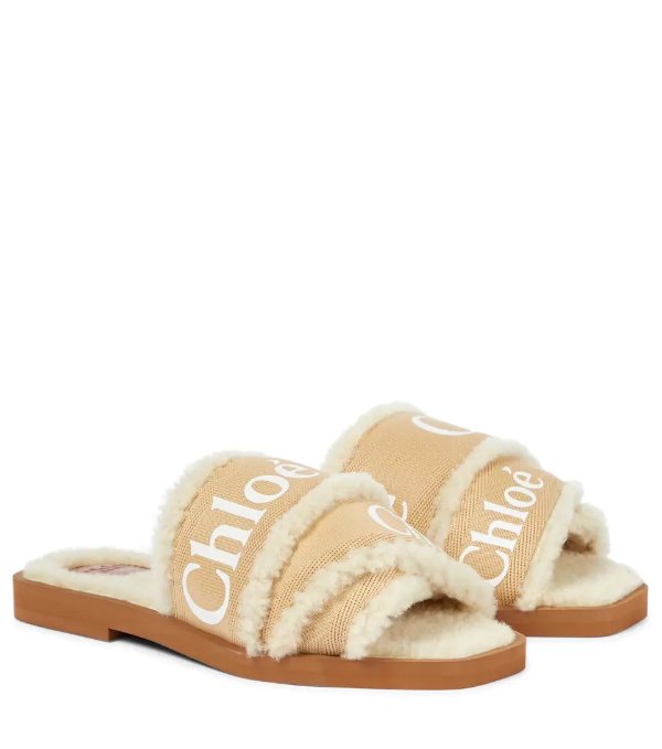 Woody shearling-lined slides