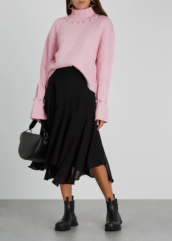 Pink embellished wool-blend jumper