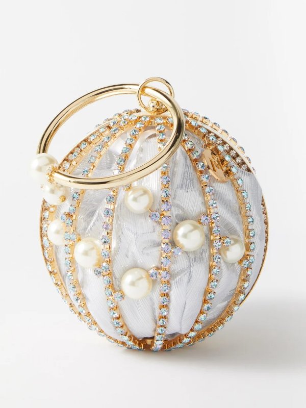 Chloe crystal-embellished lame clutch bag | Rosantica
