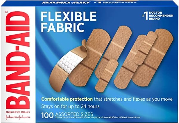 Brand Flexible Fabric Adhesive Bandages for Wound Care & First Aid, Assorted Sizes, 100 ct, Beige