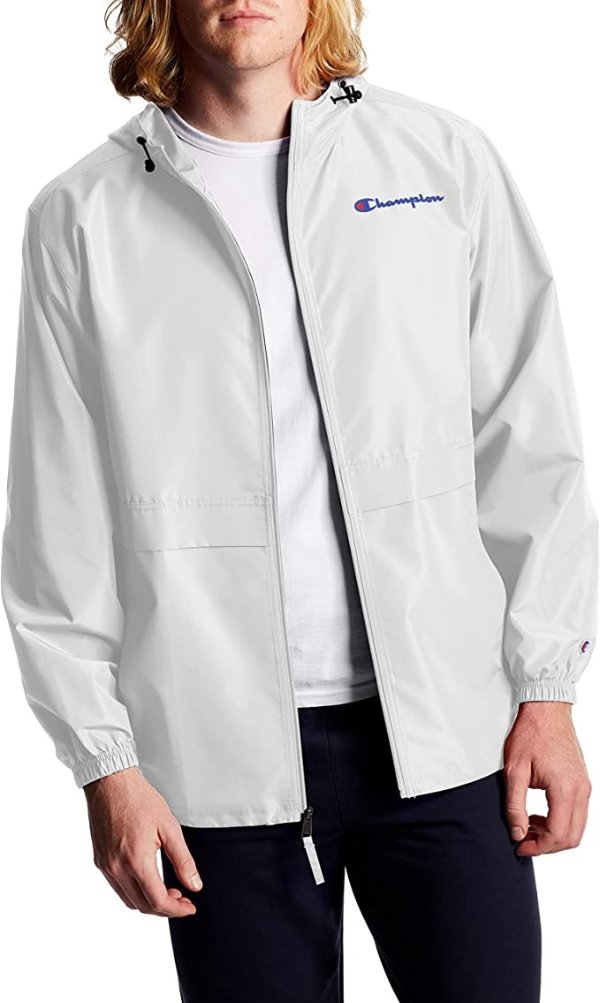 Men's Water-Resistant Hooded Windbreaker Jacket, Left Chest Logo, Zip-Front Wind- and Water-Resistant Hooded Jacket