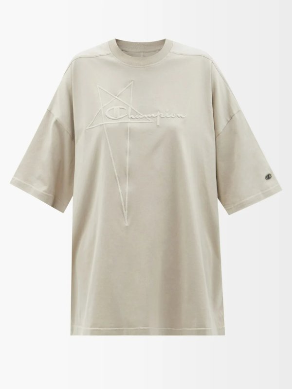 X Champion logo-embroidered cotton-jersey T-shirt | Rick Owens