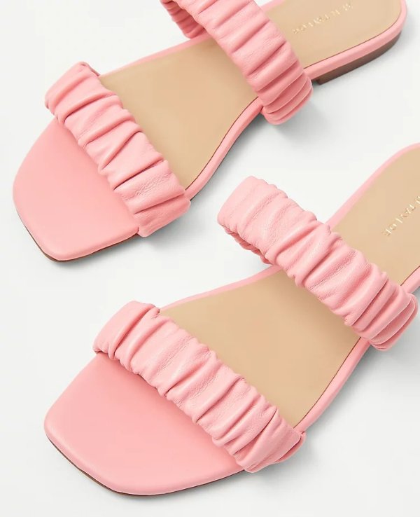 Leather Ruched Flat Slide Sandals | Ann Taylor