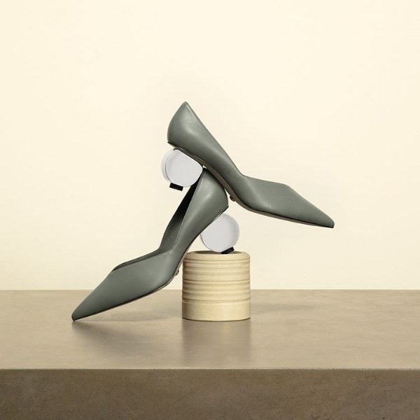 V-Cut Sculptural Heel Leather Pumps