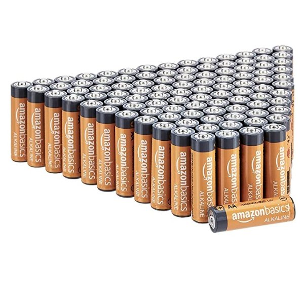 Amazon Basics 100 Pack AA High-Performance Alkaline Batteries, 10-Year Shelf Life