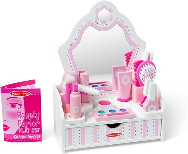 Wooden Beauty Salon Play Set, Role Play, Vanity & Accessories, 18 Pieces, 15.5" H x 12" W x 6" L
