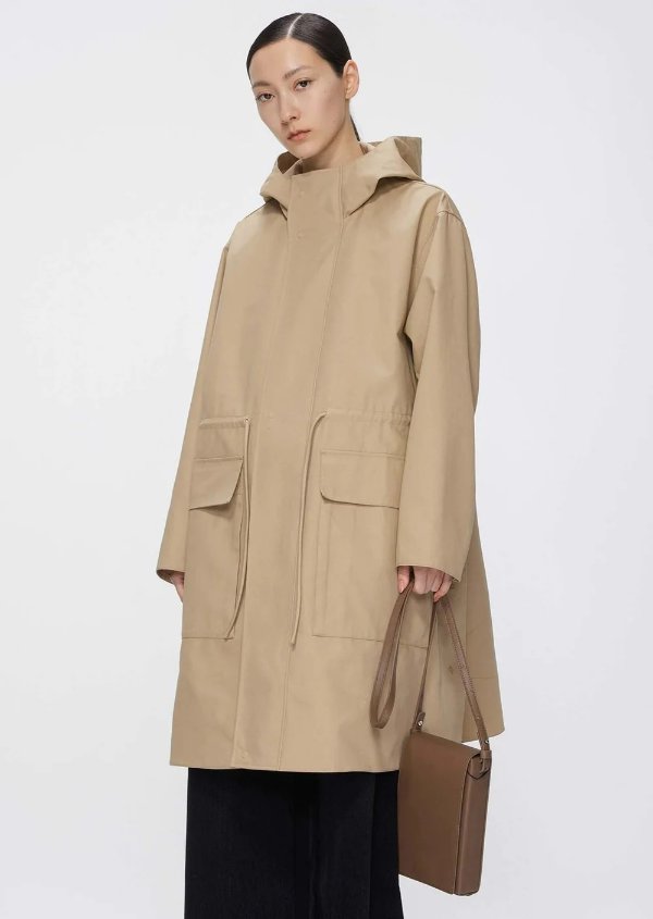  Loose Fit Hooded Mid-Length H-Line Trench Coat