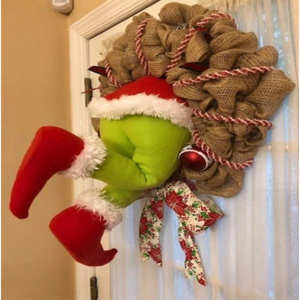 Christmas Thief Stole Christmas Burlap Wreath Christmas Decorations Exquisite Santa Claus Wreath for Living Room Wall Window