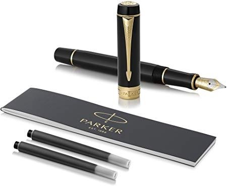 Parker 派克 世纪系列 墨水笔 钢笔 18K镀金笔尖 纤细笔杆 M笔尖 纯黑金夹 黑色墨水