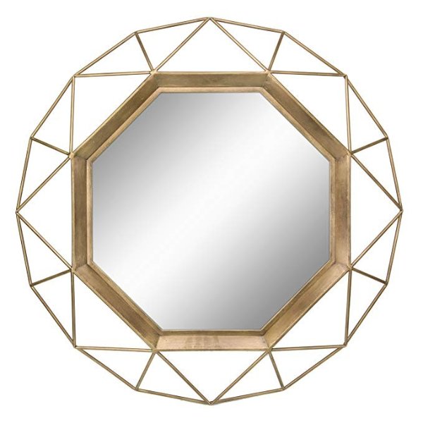 Decorative Antique Gold 30" Geometric Metal Frame Hanging Wall Mirror with Mounting Brackets, Modern Decor for the Living Room, Bathroom, Bedroom, and Entryway