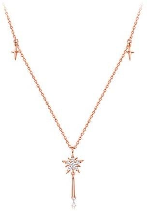 So-in-love Collection Natural Diamonds and 18K Rose Gold Fair Wand Necklace - Brilliant Star
