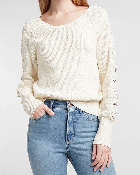 Ribbed Lace Sleeve Sweater