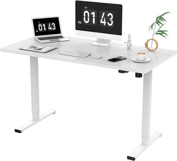 SANODESK Electric Standing Desk 40 x 24 Inches, Height Adjustable Stand Up Desk w/2-Button Controller, Small Sit Stand Desk, Ergonomic Computer Desk for Home Office, White Frame + White Tabletop