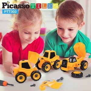 PicassoTiles 儿童益智玩具、收磁力片拼搭、3合1工程车