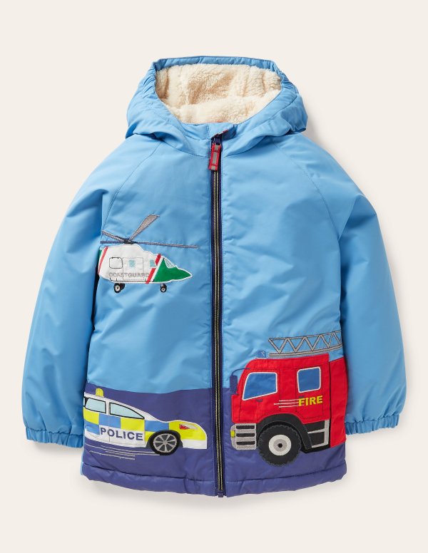 Cosy Sherpa-lined Anorak - Surfboard Blue Vehicles | Boden US