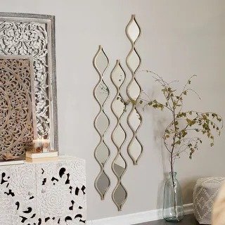 Metal Slim Stacked Chain Layer Wall Mirror with Pattern and Foil Detailing