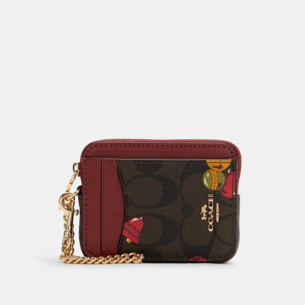 COACH Zip Card Case In Signature Canvas With Ornament Print