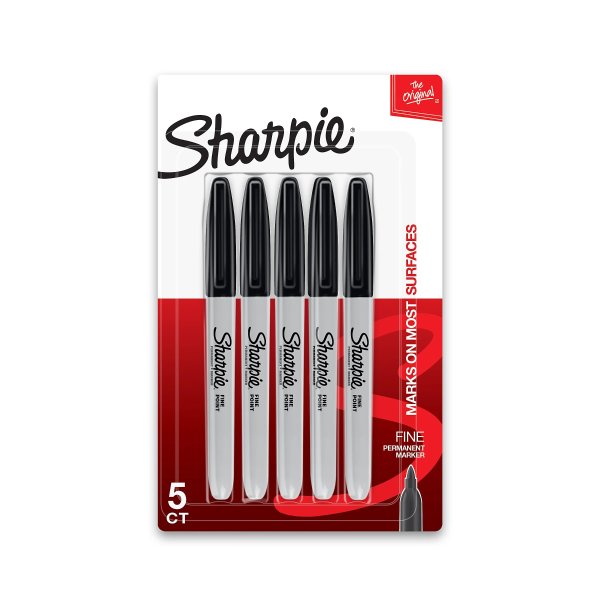 ® Fine Point Permanent Markers, Gray Barrel, Black Ink, Pack Of 5