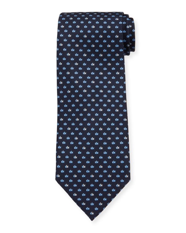 Lisca Fish-Print Tie, Navy
