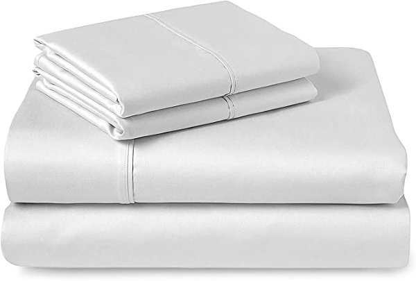 100% Cotton Sheets for Queen Size Bed White, 400 Thread Count Long Staple Combed Cotton, Sateen Cooling Sheets Queen, 15 Inch Deep Pocket Queen Sheets Set (White Cotton Bed Sheets Queen) - Pizuna