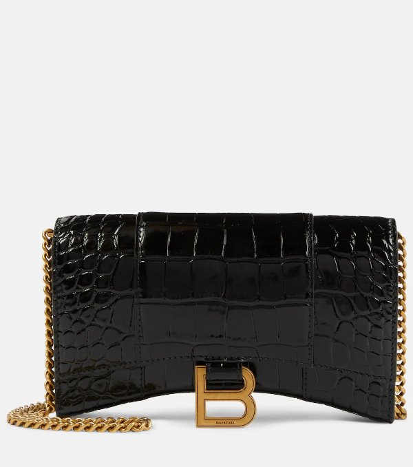 Hourglass croc-effect leather wallet on chain