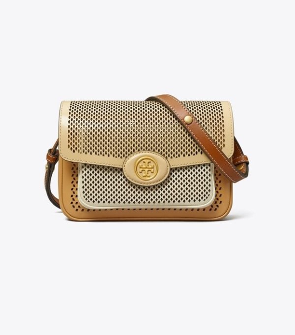 Tory Burch Off White Perforated Leather Robinson Flap Crossbody Bag Tory  Burch