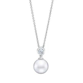 Freshwater Cultured 8-9mm Pearl & Diamond 14kt White Gold Necklace