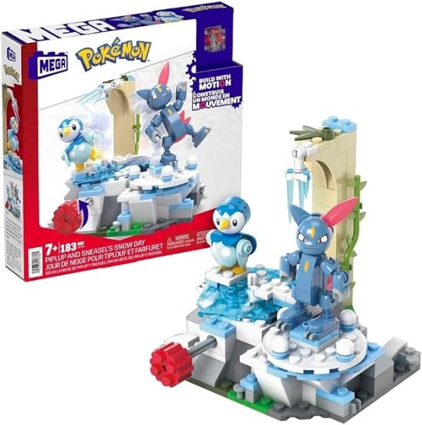 Pokemon Action Figure Building Toys, Piplup and Sneasel's Snow Day With 171 Pieces and Motion, 2 Poseable Characters, For Kids