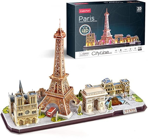 3D Puzzles for Adults Kids LED Paris Cityline Model Kits, Lighting Architecture Birthday Gifts, Puzzles for Kids Ages 8-10, Eiffel Tower, Notre Dame de Paris, The Louvre, Arc de Triomphe