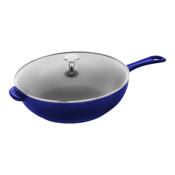 Staub Cast Iron - Fry Pans/ Skillets 10-inch, Daily pan with glass lid, dark blue