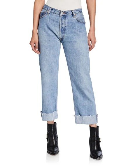 90s Loose Straight-Leg Cuffed Jeans