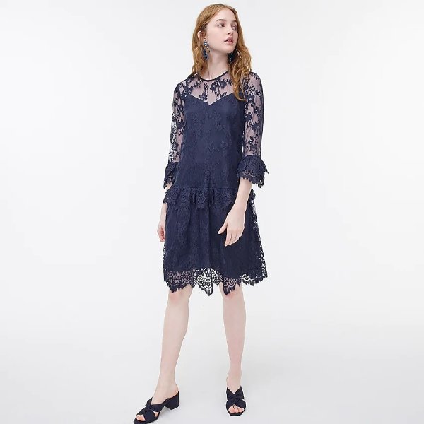 Three-quarter-sleeve dress in chantilly lace